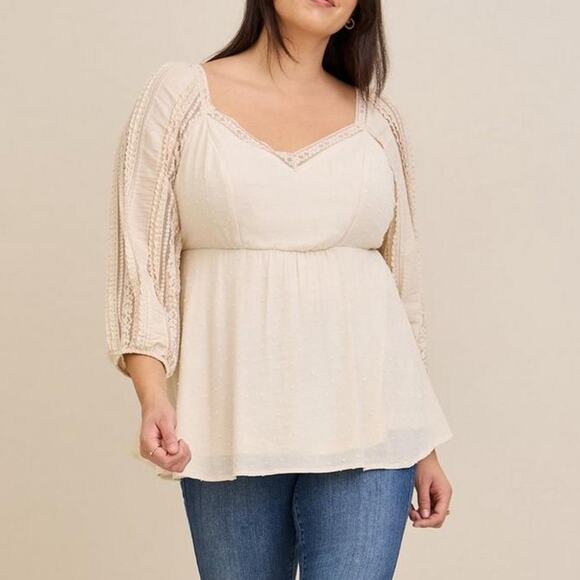 torrid Tops - Torrid Beige Peplum Gauze Clip Dot Smocked Back Top 2X NWT 18316651